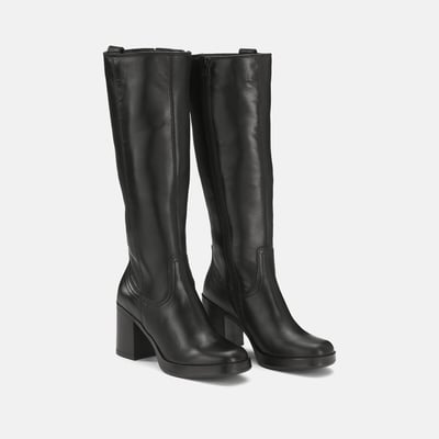 Bottes à talons, bout carré, en cuir MJUS