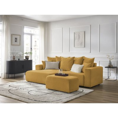 Canapé d'angle convertible 5 places en tissu chiné avec pouf, ATILLA BOBOCHIC