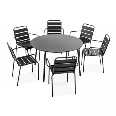 Salon de jardin table ronde et 6 fauteuils en métal, PALAVAS OVIALA