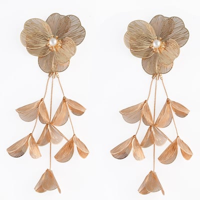 Longues boucles d'oreilles fleurs en filigrane dorées BALABOOSTE