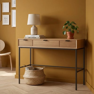 Console en bois naturel et métal noir avec 3 tiroirs - ESTER HELLIN, DEPUIS 1862