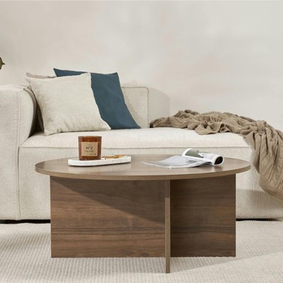 Table basse ronde minimaliste - effet bois de noyer MARFA PIER IMPORT