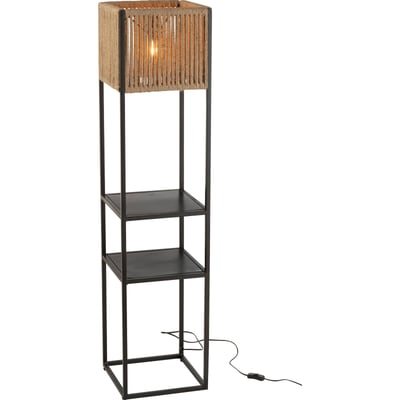 Lampadaire en métal avec abat-jour en jute et étagères RECOLLECTION