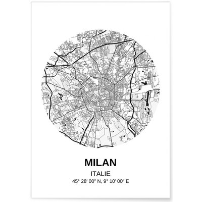 Affiche Carte Milan L'AFFICHERIE