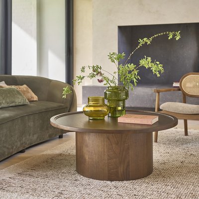 Table basse ronde en mindi massif finition noyer Ø 100 cm  SOLÈNE BERAH GETAH