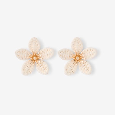 Boucles d'oreilles fleurs en raphia ivoire BALABOOSTE