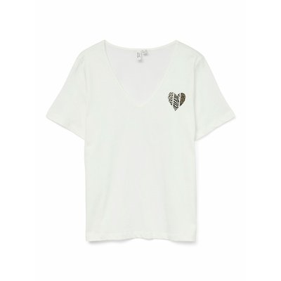 T-shirt com decote em V, coração no peito VERO MODA