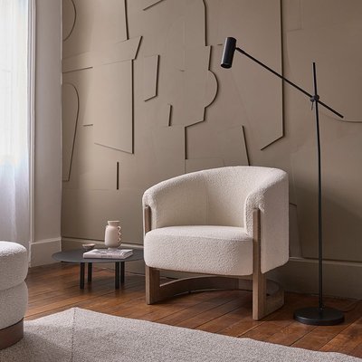 Fauteuil en chêne massif et tissu bouclette écrue  MALO BERAH GETAH