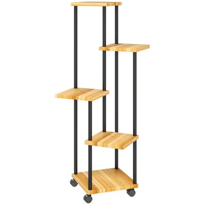 Etagère à fleurs 5 niveaux sur roulettes acier bois verni OUTSUNNY