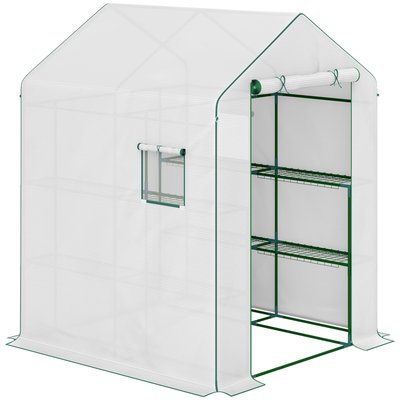 Serre de jardin 4 tablettes porte fenêtre acier PE haute densité OUTSUNNY
