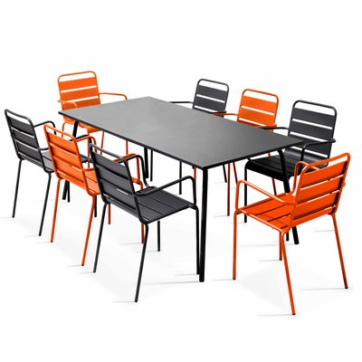 Salon de jardin table en métal et 8 fauteuils dépareillés, PALAVAS OVIALA