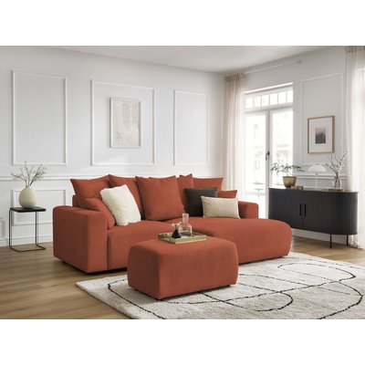Canapé d'angle convertible 4 places en velours côtelé avec pouf, ATILLA BOBOCHIC