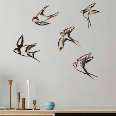 Décoration murale oiseaux en métal mordoré (lot de 5) PIER IMPORT