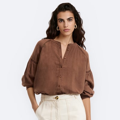 Blouse col rond manches longues avec détails ajourés LA REDOUTE COLLECTIONS
