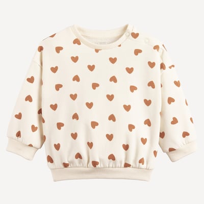 Sweat com gola redonda, estampado de corações, botões de pressão nos ombros, em moletão LA REDOUTE COLLECTIONS