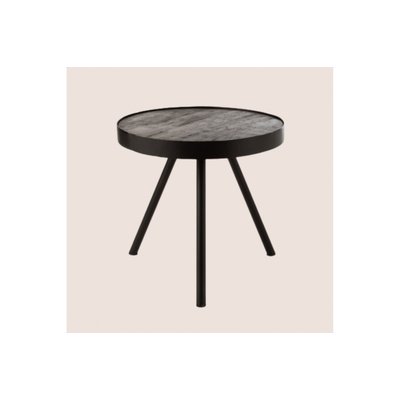 Table basse ronde en bois de manguier et métal L45 - MALKO HELLIN, DEPUIS 1862