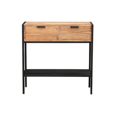 Console avec rangements 2 tiroirs en bois massif et métal noir L80 cm ARTHUS MILIBOO