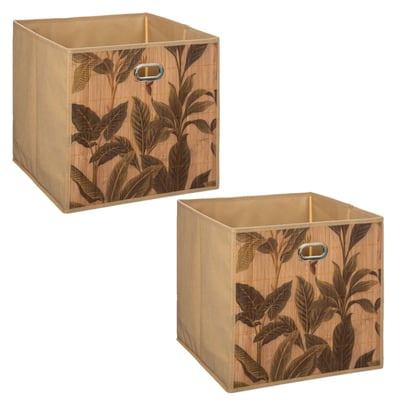 Lot de 2 boîtes de rangement imprimé tropical en bambou et tissu TOILINUX