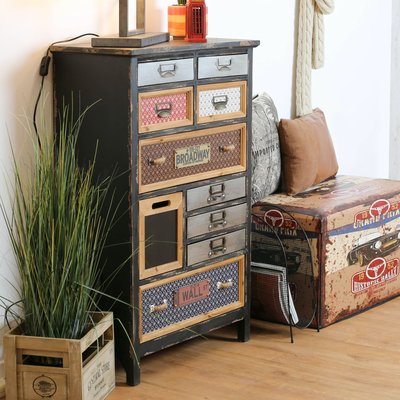 Commode apothicaire rétro style campagne en bois sapin et métal 10 tiroirs 64cm LAMPHUN PIER IMPORT