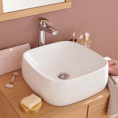 Vasque à poser carrée en céramique blanche 39cm INU MOB IN