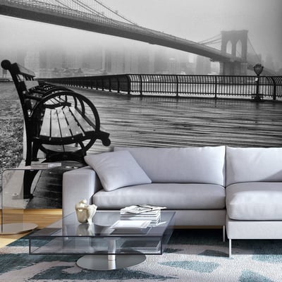 Papier peint intissé panoramique Ville et Architecture A Foggy Day on the Brooklyn Bridge EDEN