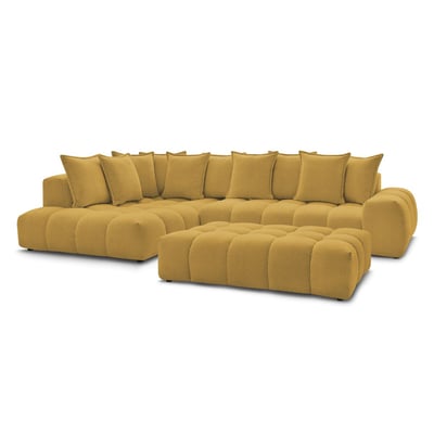 Canapé d'angle fixe 5 places en tissu chiné avec pouf, EVEREST BOBOCHIC