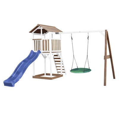AXI Beach Tower avec balancoire nid Marron Blanc Bleu Toboggan AXI HOUSE