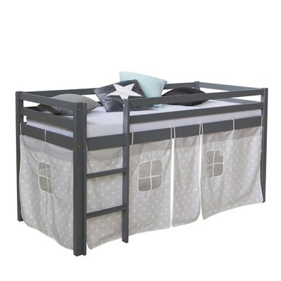 Lit mi-haut 90x200 cm Gris matelas HOMESTYLE4U