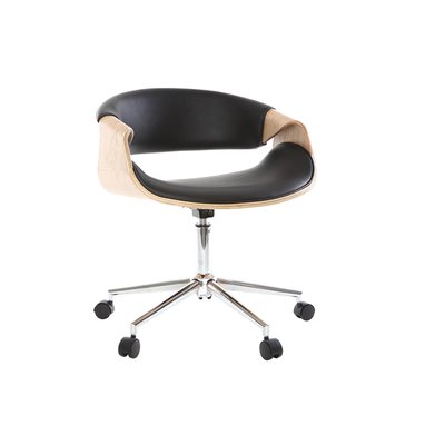 Chaise de bureau à roulettes design en bois et acier chromé ARAMIS MILIBOO