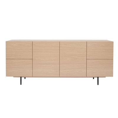 Buffet design finition bois clair chêne et métal noir 2 portes 4 tiroirs L180 cm ALASKA MILIBOO