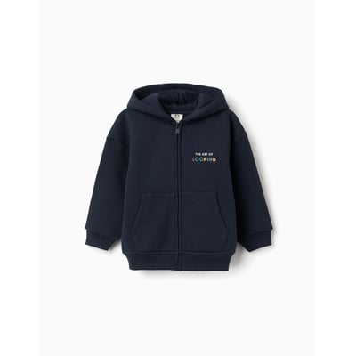 Sweat zippé en coton peigné à capuche avec imprimé Be Spontaneous ZIPPY