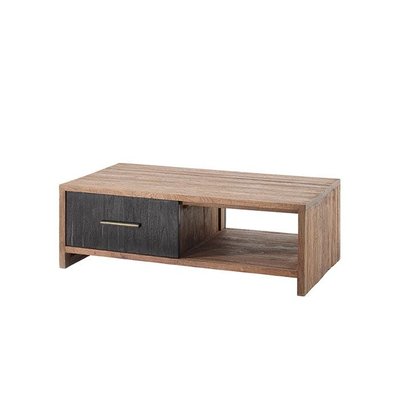 Table basse rectangle teck massif naturel 2 tiroirs noirs style contemporain exotique 123cm KANPUR PIER IMPORT