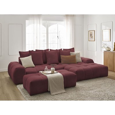 Canapé d'angle convertible 4 places en tissu chiné avec pouf, EVEREST BOBOCHIC