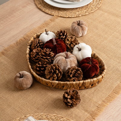 Set of Decorative Velvet Pumpkins & Pinecones with Tray SO'HOME