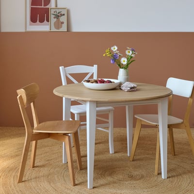 Table ronde bois D115 cm avec 1 allonge et Pieds fuseau - VICTORIA HELLIN, DEPUIS 1862