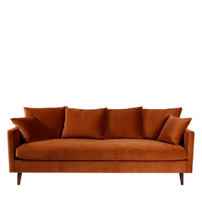 Canapé convertible 4 places en velours pieds bois foncé - VILLABON DRAWER