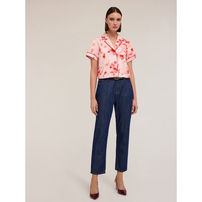 Chemise courte en toile de coton fantaisie chiné passepoil teinte unie MOTIVI