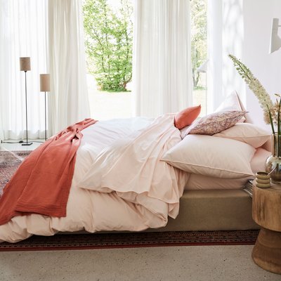 Housse de couette en percale de coton lavé, DOUCEUR LAVÉE BLANC CERISE
