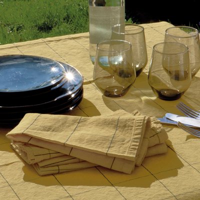 Serviette de table en lin et coton, TISSAGE GRAPHIQUE BLANC CERISE