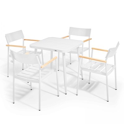 Salon de jardin table carrée et 4 fauteuils en aluminium/bois, BRISTOL OVIALA