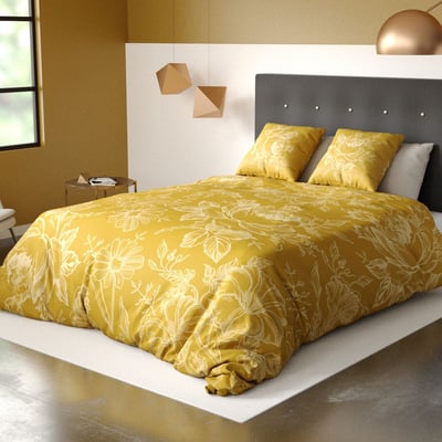 Parure housse de couette 100% coton bio 57fils-victoria ocre C DESIGN HOME TEXTILE