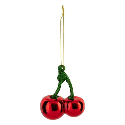 Sujet cerises verre H9 cm rouge et vert ATMOSPHERA