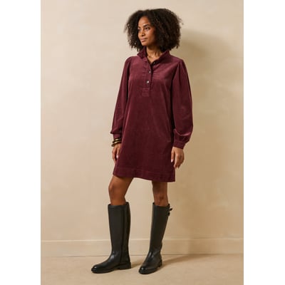 Robe manches longues col montant en velours côtelé LA FEE MARABOUTEE