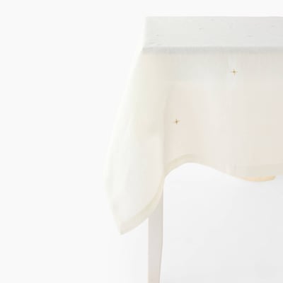 Nappe rectangulaire broderies étoiles, 170x250cm, 100% lin MONOPRIX