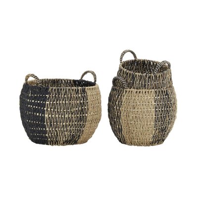 Corbeilles boules en jonc naturel et noir (lot de 3) AUBRY GASPARD