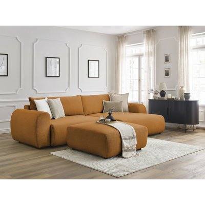 Canapé d'angle convertible 5 places en tissu lisse avec pouf, LUCIEN BOBOCHIC