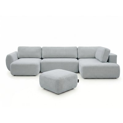 Canapé panoramique convertible 6 places en tissu texturé avec pouf, DENISE BOBOCHIC