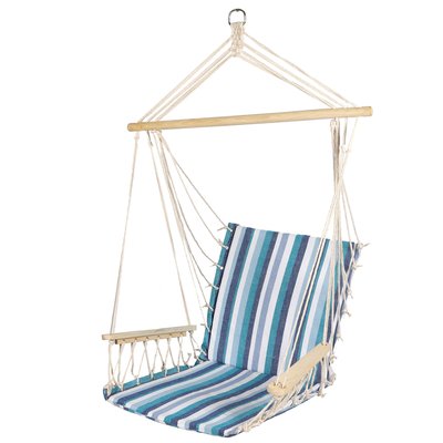 Chaise-hamac suspendue relaxante bois et tissu bleu 60x60x100cm WADIGA