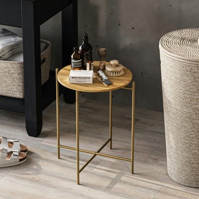 Petite table en bois ronde - structure métal doré JENA PIER IMPORT