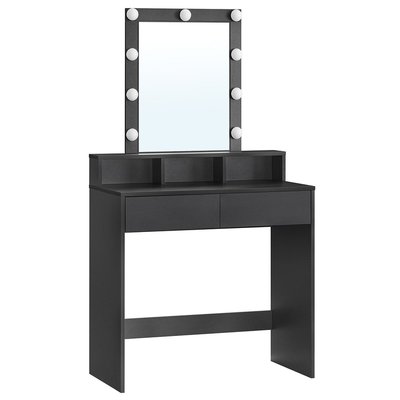 Coiffeuse 1 tiroir, 3 niches et 1 miroir avec ampoules noir - L80 cm CALICOSY